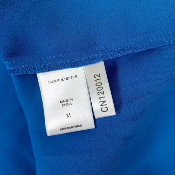 NY&C Women's Blouse Bow Front Long Sleeve Colorblock Blue Black Size Medium - Picture 7 of 7